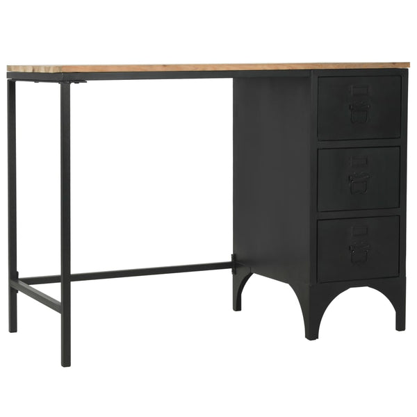 vidaXL Single Pedestal Desk Solid Wood and Steel 100x50x76 cm