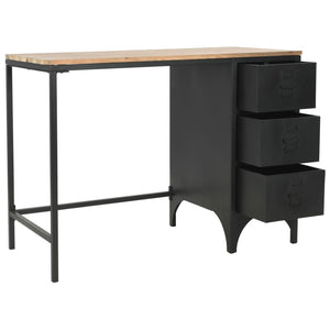 vidaXL Single Pedestal Desk Solid Wood and Steel 100x50x76 cm