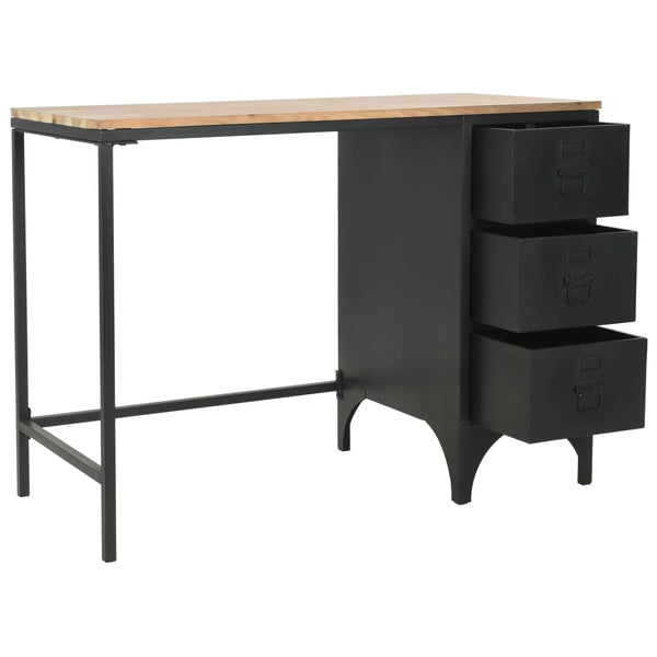 vidaXL Single Pedestal Desk Solid Wood and Steel 100x50x76 cm