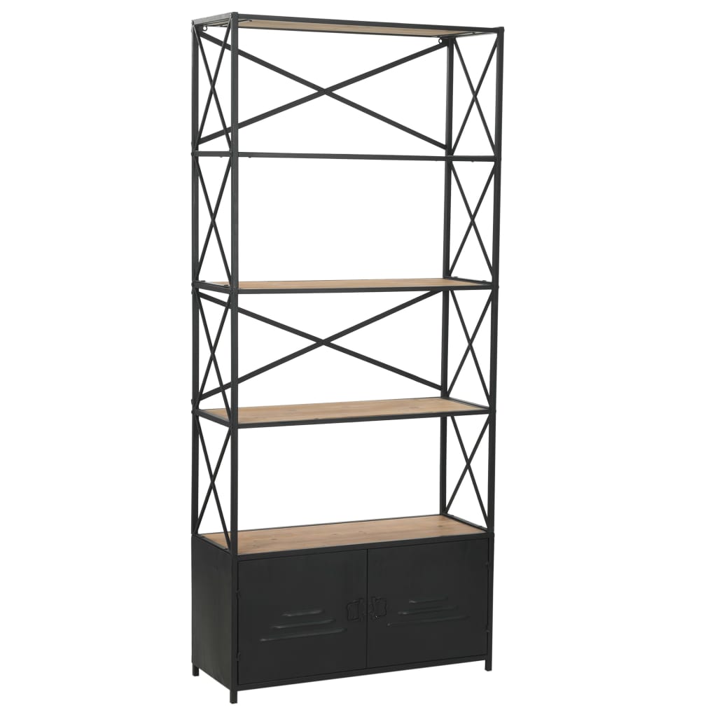 vidaXL Bookshelf Solid Fir Wood and Steel 80x32.5x180 cm