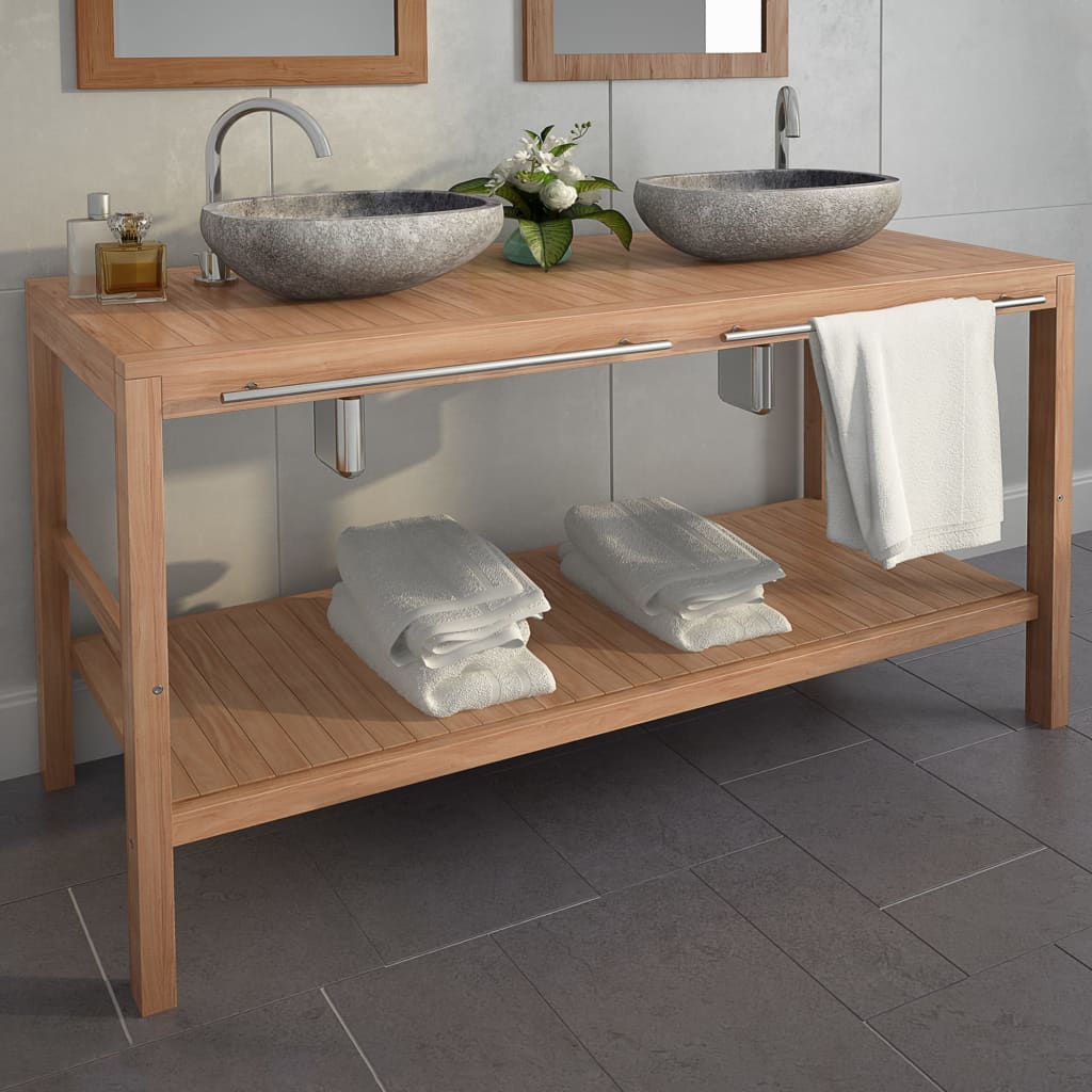 vidaXL Solid Teak Wood Bathroom Vanity Unit 132x45x75 cm