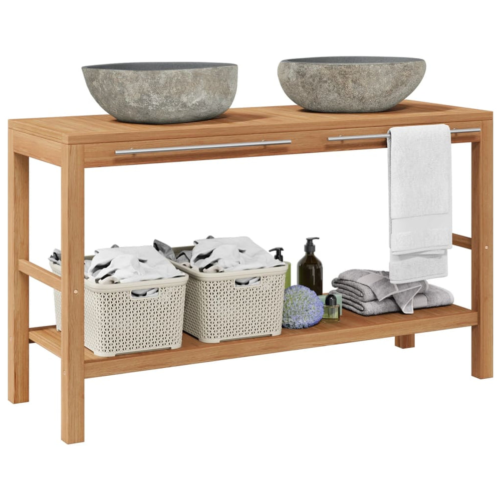 vidaXL Solid Teak Vanity Unit with River Stone Sink