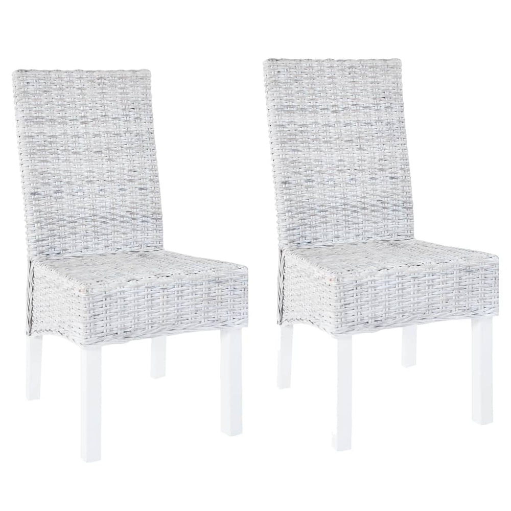 vidaXL Dining Chairs 2 pcs Light Brown Kubu Rattan and Mahogany Wood