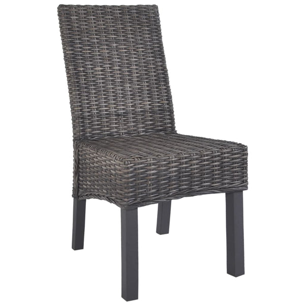 vidaXL Dining Chairs 2 pcs Brown Kubu Rattan and Mahogany Wood
