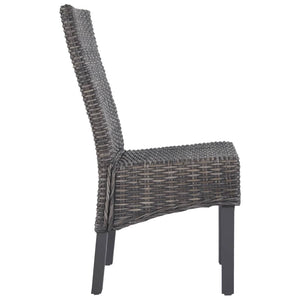 vidaXL Dining Chairs 2 pcs Brown Kubu Rattan and Mahogany Wood