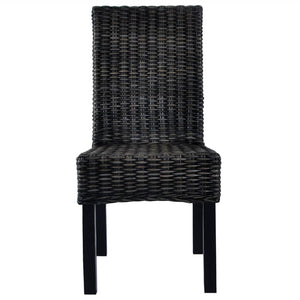 vidaXL Dining Chairs 2 pcs Black Kubu Rattan and Mahogany Wood