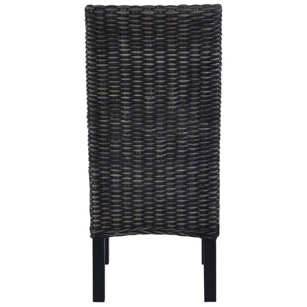 vidaXL Dining Chairs 2 pcs Black Kubu Rattan and Mahogany Wood
