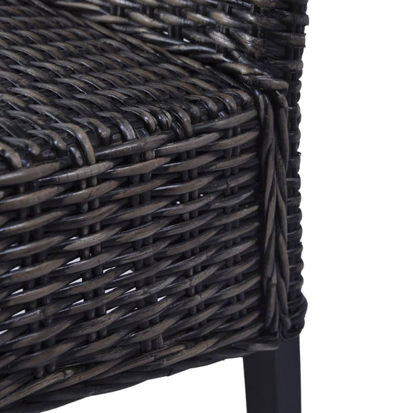 vidaXL Dining Chairs 2 pcs Black Kubu Rattan and Mahogany Wood