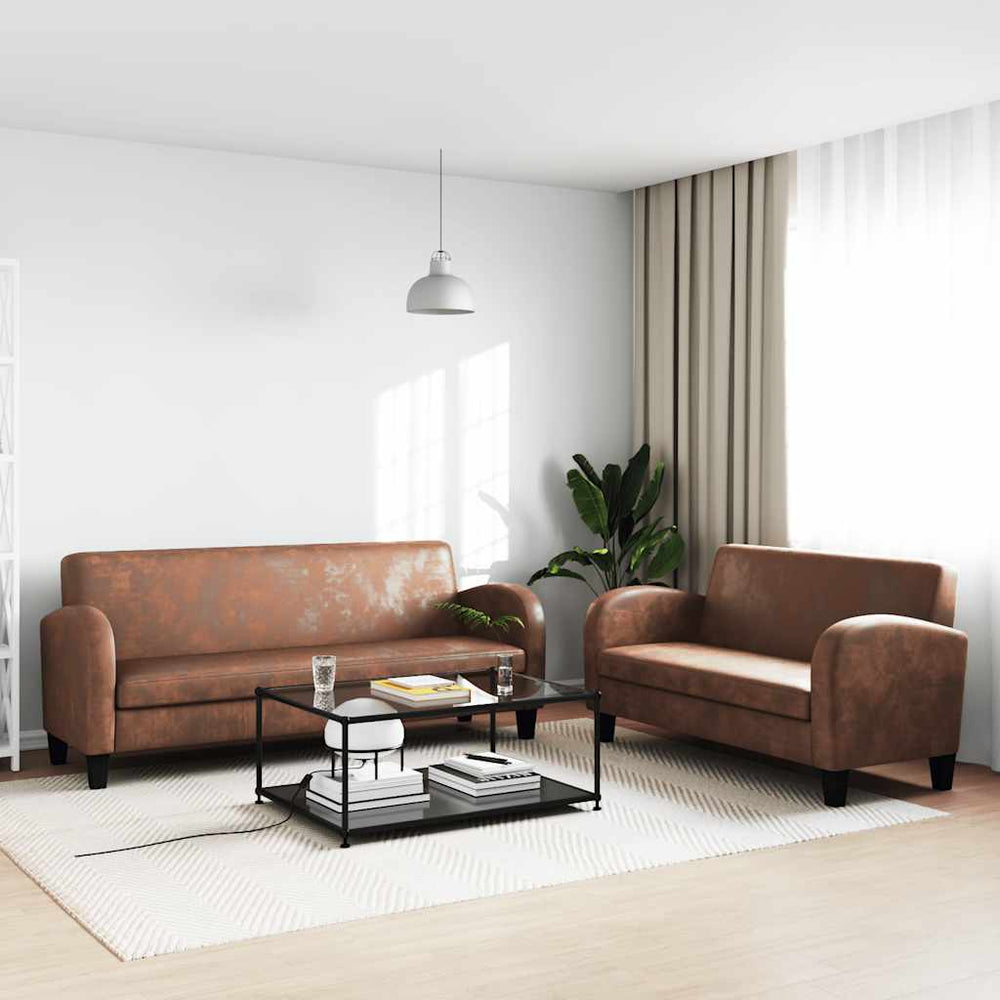 vidaXL 2-piece Sofa Set Faux Suede Brown