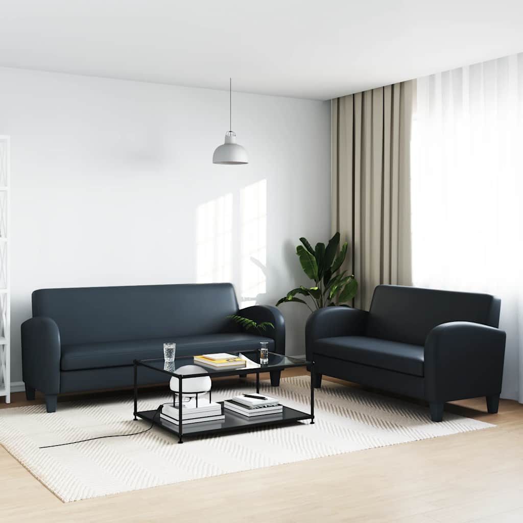 vidaXL 2-Piece Sofa Set Faux Leather Black