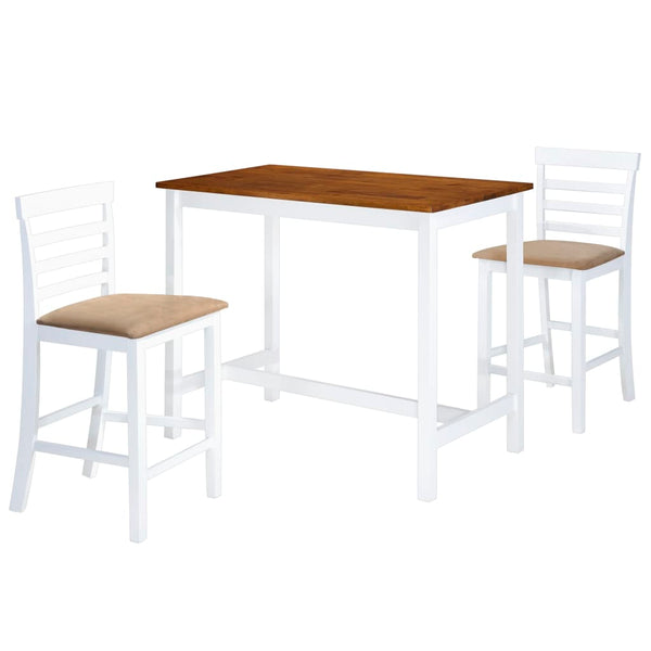 vidaXL Bar Table and Chairs Set 3-pc. Solid Wood Brown and White