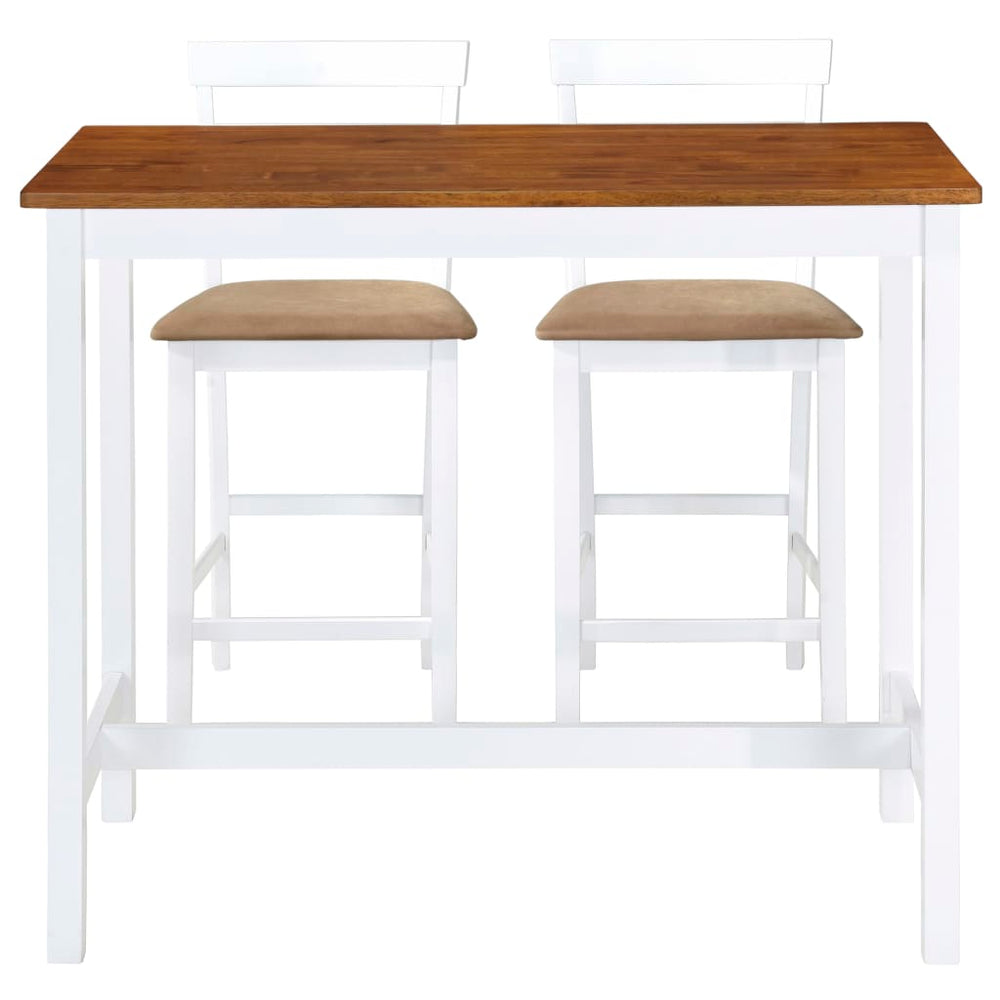 vidaXL Bar Table and Chairs Set 3-pc. Solid Wood Brown and White