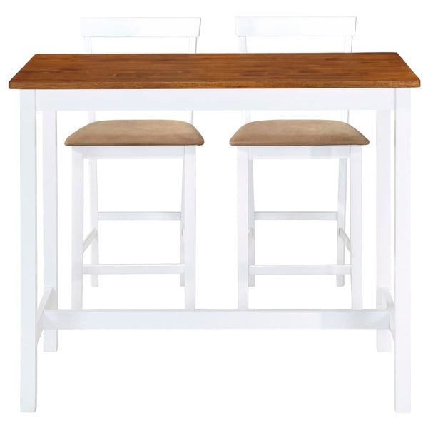 vidaXL Bar Table and Chairs Set 3-pc. Solid Wood Brown and White