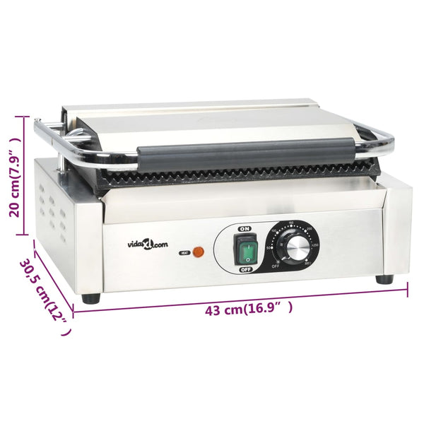 vidaXL Grooved Panini Grill 2200 W 43x30.5x20 cm
