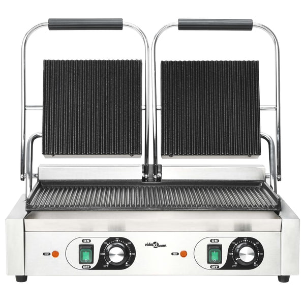 vidaXL Double Grooved Panini Grill 3600 W 57x30.5x20 cm
