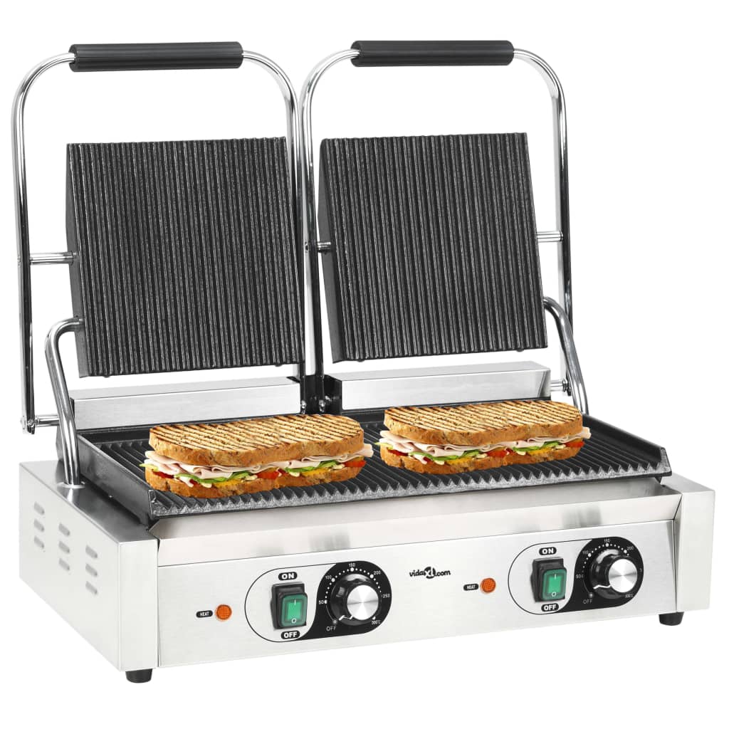 vidaXL Double Grooved Panini Grill 3600 W 57x30.5x20 cm