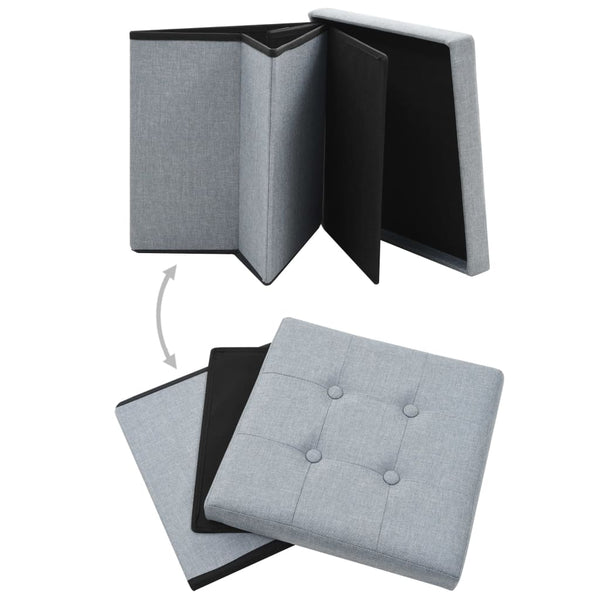 vidaXL Ottoman with Storage 2 pcs Light Gray Linen Look