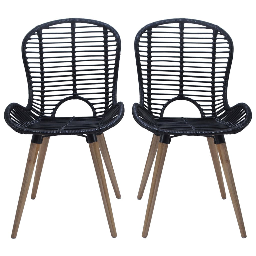 vidaXL Dining Chairs 2 pcs Black Natural Rattan