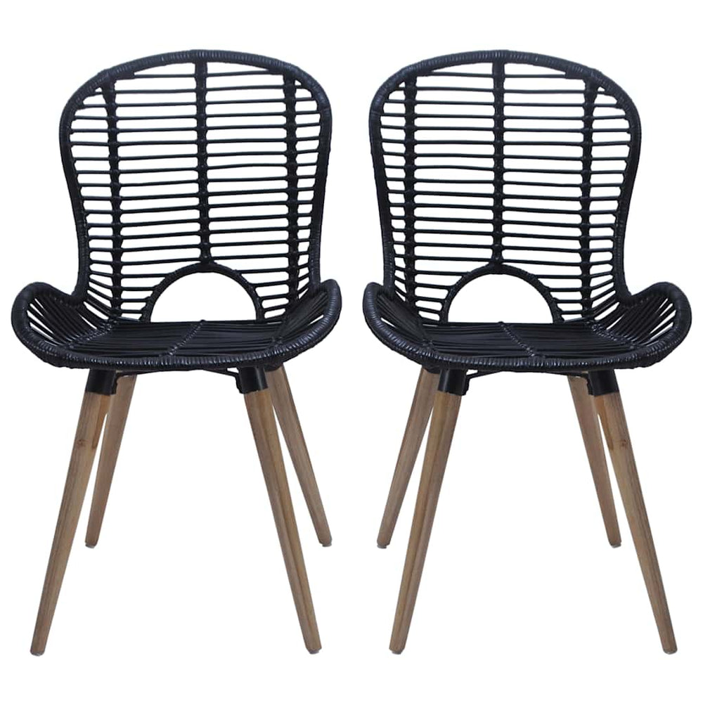vidaXL Dining Chairs 4 pcs Black Natural Rattan