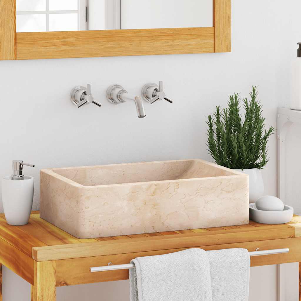 vidaXL Wash Basin 45x30x12 cm Marble High-Gloss Cream