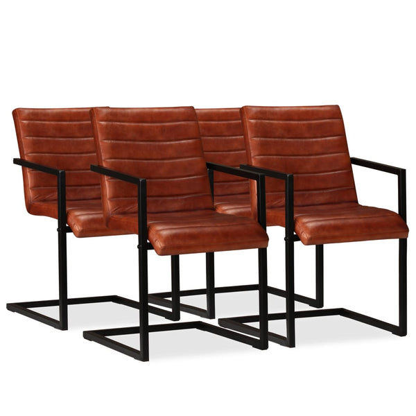 vidaXL Dining Chairs 4 pcs. Genuine Leather Brown