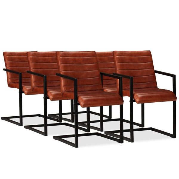 vidaXL Dining Chairs 6 pcs Real Leather Brown
