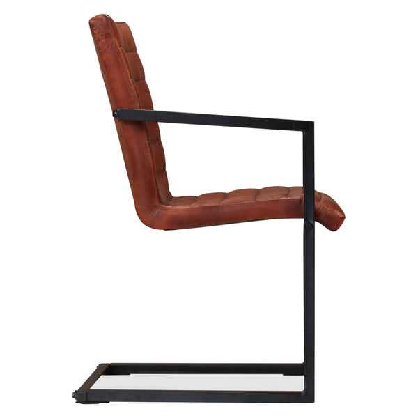 vidaXL Dining Chairs 6 pcs Real Leather Brown