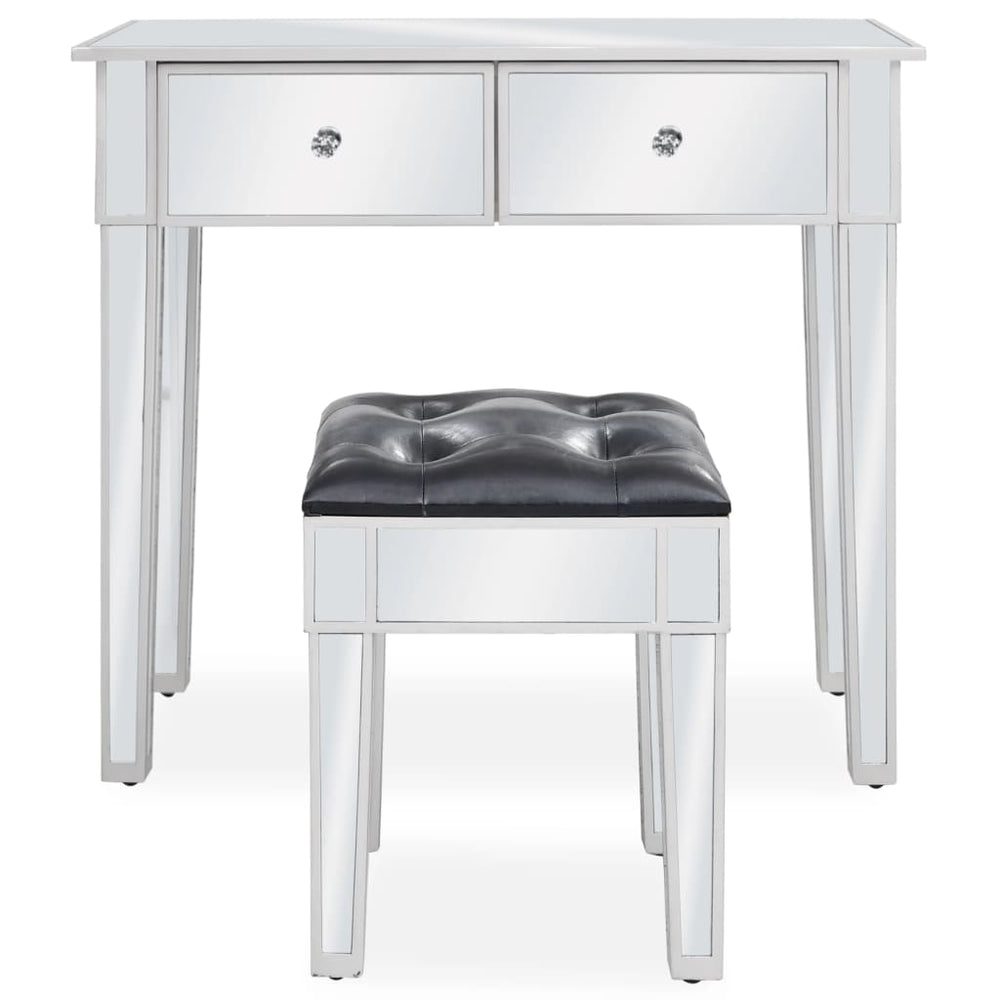 vidaXL Mirrored Dressing Table with Stool MDF and Glass
