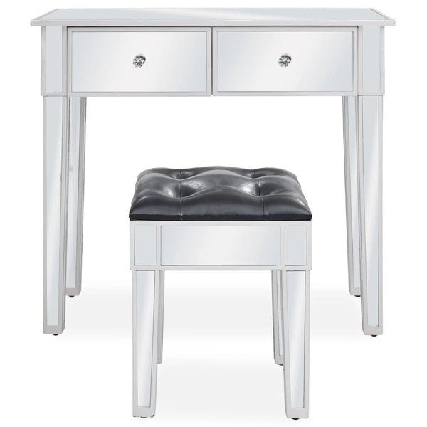 vidaXL Mirrored Dressing Table with Stool MDF and Glass