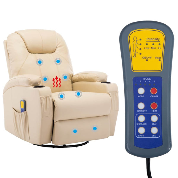 vidaXL Massage Rocking Chair Cream Faux Leather