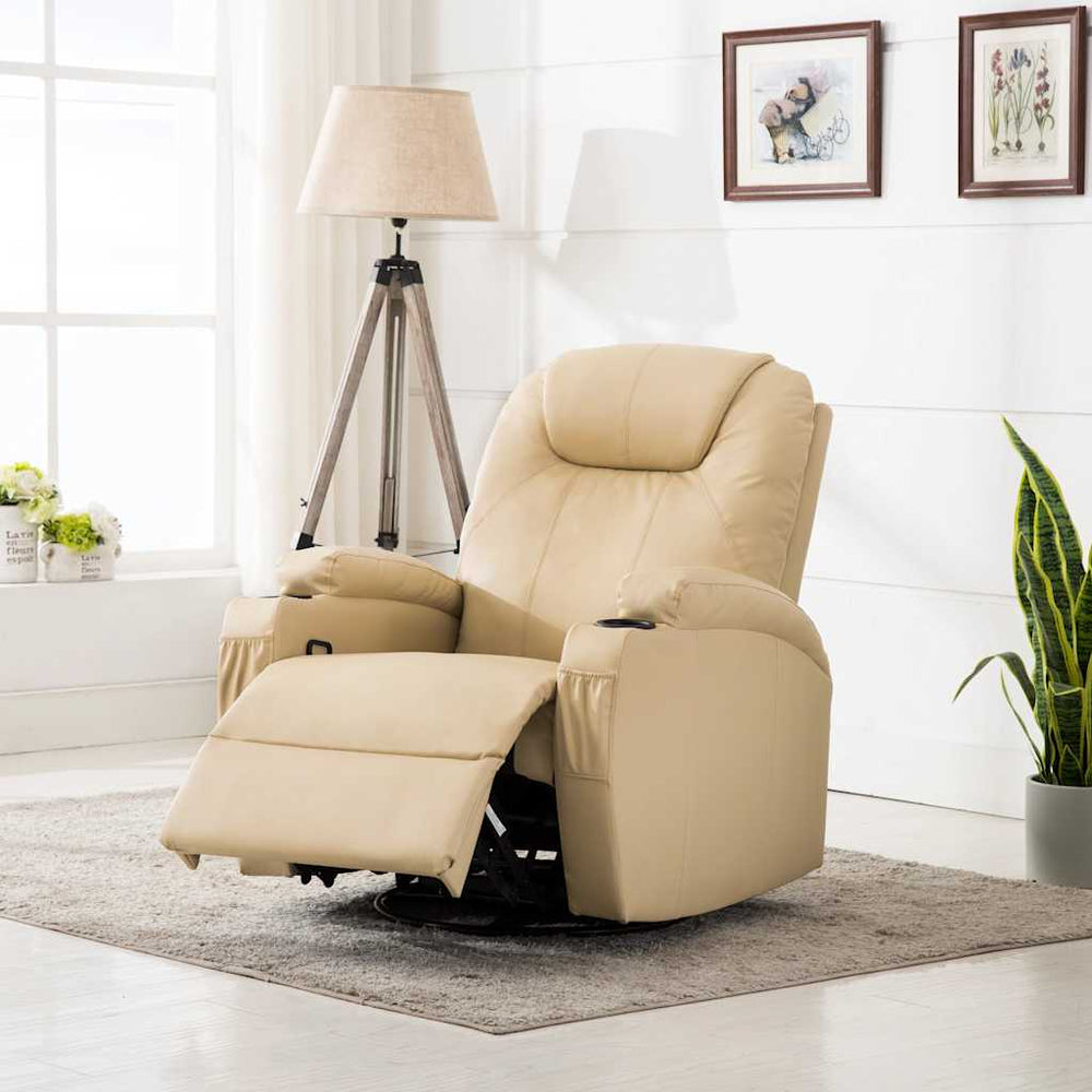 vidaXL Massage Rocking Chair Cream Faux Leather