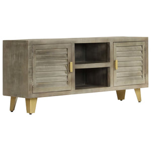 vidaXL TV Cabinet Solid Mango Wood Grey with Brass 110x30x48 cm