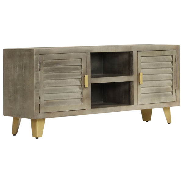 vidaXL TV Cabinet Solid Mango Wood Grey with Brass 110x30x48 cm