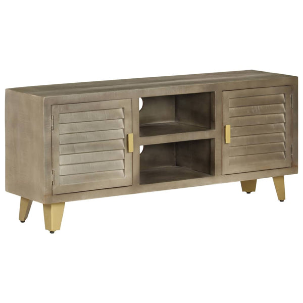 vidaXL TV Cabinet Solid Mango Wood Grey with Brass 110x30x48 cm