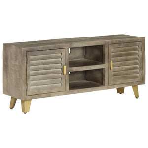 vidaXL TV Cabinet Solid Mango Wood Grey with Brass 110x30x48 cm