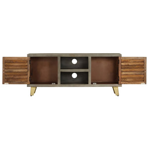 vidaXL TV Cabinet Solid Mango Wood Grey with Brass 110x30x48 cm
