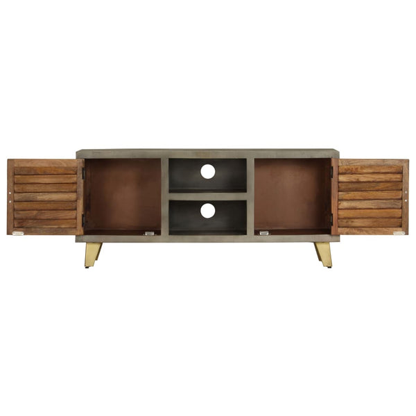 vidaXL TV Cabinet Solid Mango Wood Grey with Brass 110x30x48 cm