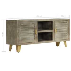 vidaXL TV Cabinet Solid Mango Wood Grey with Brass 110x30x48 cm