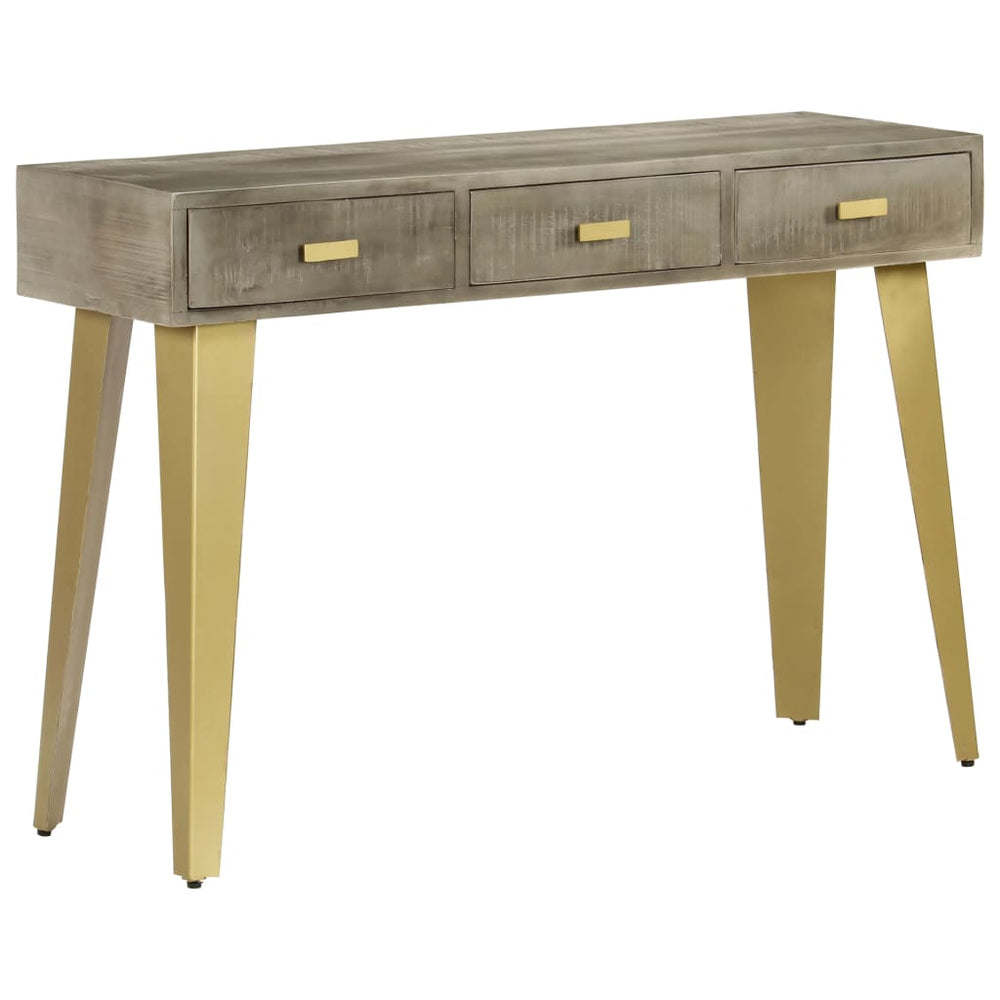 vidaXL Console Table Grey with Brass 110 x 35 x 76 cm Solid Mango Wood