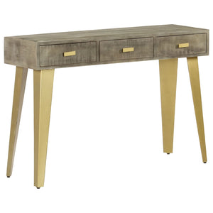 vidaXL Console Table Grey with Brass 110 x 35 x 76 cm Solid Mango Wood