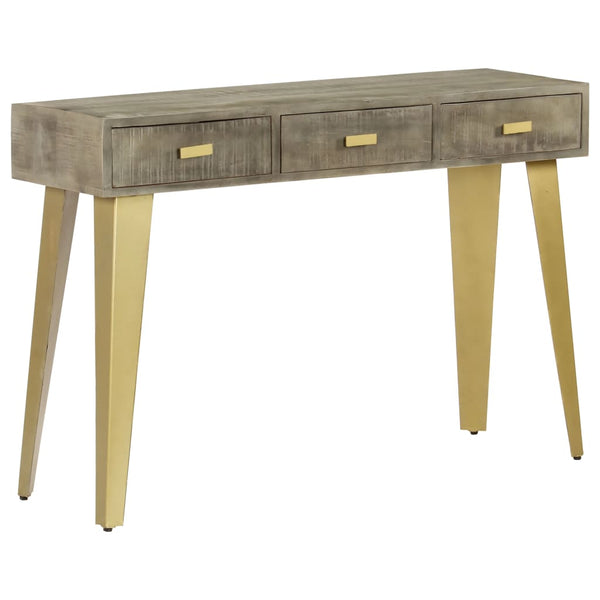 vidaXL Console Table Grey with Brass 110 x 35 x 76 cm Solid Mango Wood