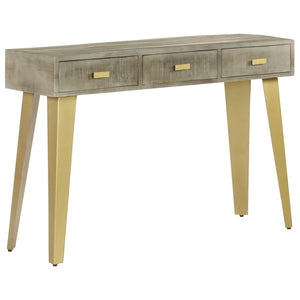vidaXL Console Table Grey with Brass 110 x 35 x 76 cm Solid Mango Wood