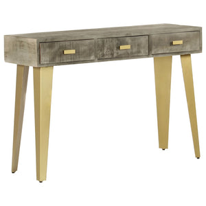 vidaXL Console Table Grey with Brass 110 x 35 x 76 cm Solid Mango Wood
