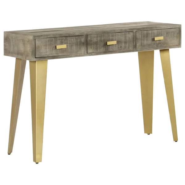 vidaXL Console Table Grey with Brass 110 x 35 x 76 cm Solid Mango Wood