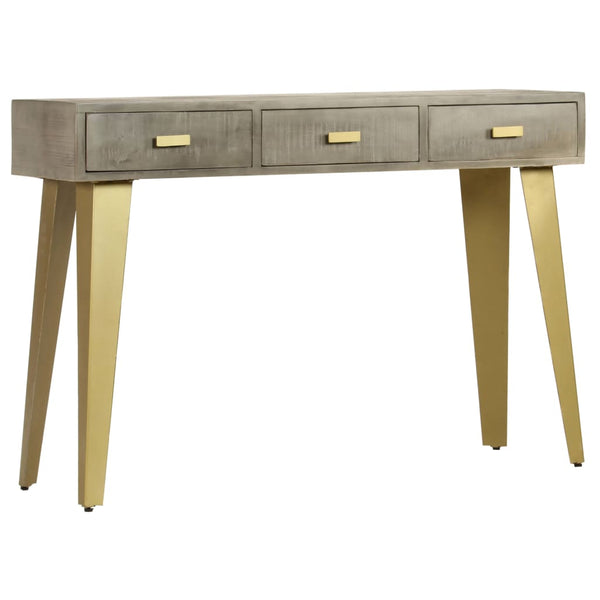 vidaXL Console Table Grey with Brass 110 x 35 x 76 cm Solid Mango Wood