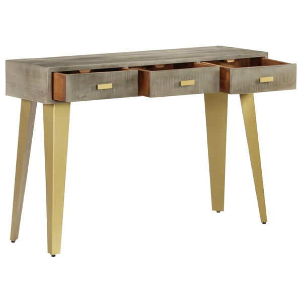 vidaXL Console Table Grey with Brass 110 x 35 x 76 cm Solid Mango Wood