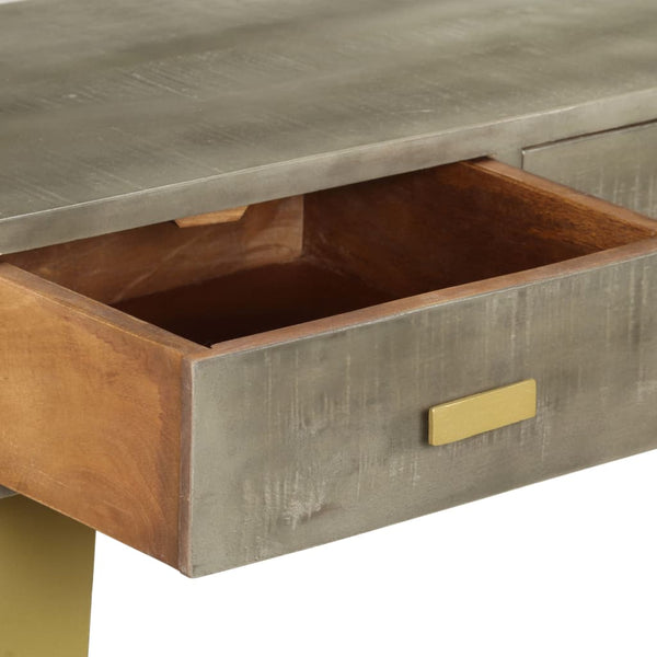 vidaXL Console Table Grey with Brass 110 x 35 x 76 cm Solid Mango Wood
