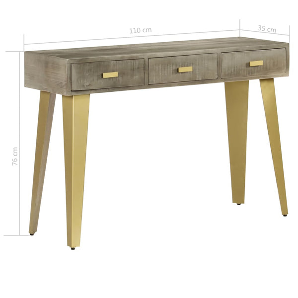vidaXL Console Table Grey with Brass 110 x 35 x 76 cm Solid Mango Wood