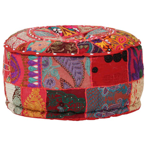 vidaXL Patchwork Round Ottoman Cotton Handmade 40x20 cm Red