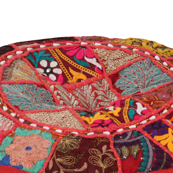 vidaXL Patchwork Round Ottoman Cotton Handmade 40x20 cm Red